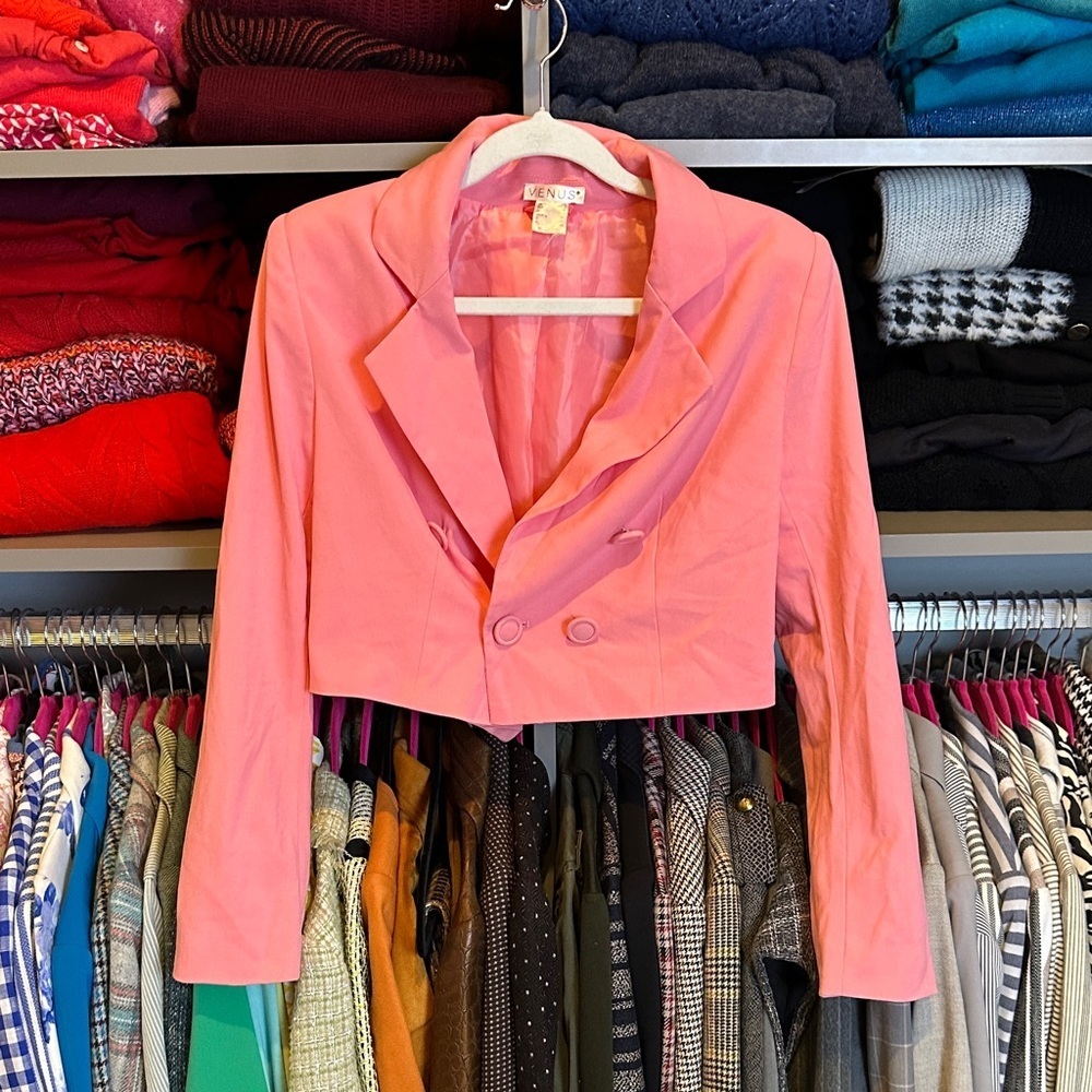 Venus coral long sleeve double breasted shoulder pad cropped blazer size 2